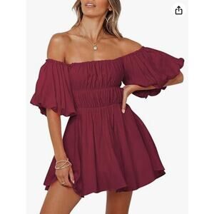 Dokotoo Burgundy Off The Shoulder Mini Dress Lantern Sleeve Women's Size XL